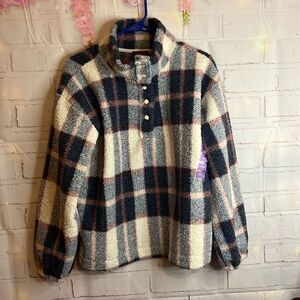 Berkeley Jensen half button collar,  plaid Sherpa. Multiple sizes. NWT.
